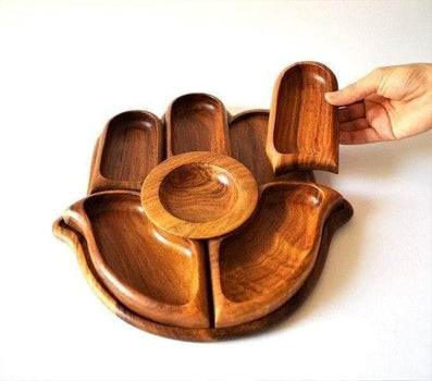 Hand Shape Divided Wooden Plate