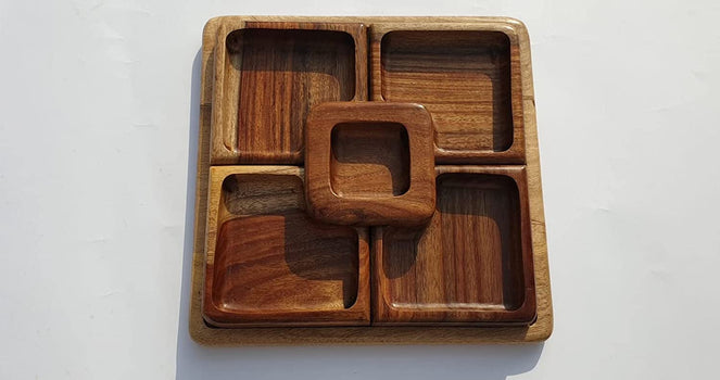Squared Divided Wooden Plate