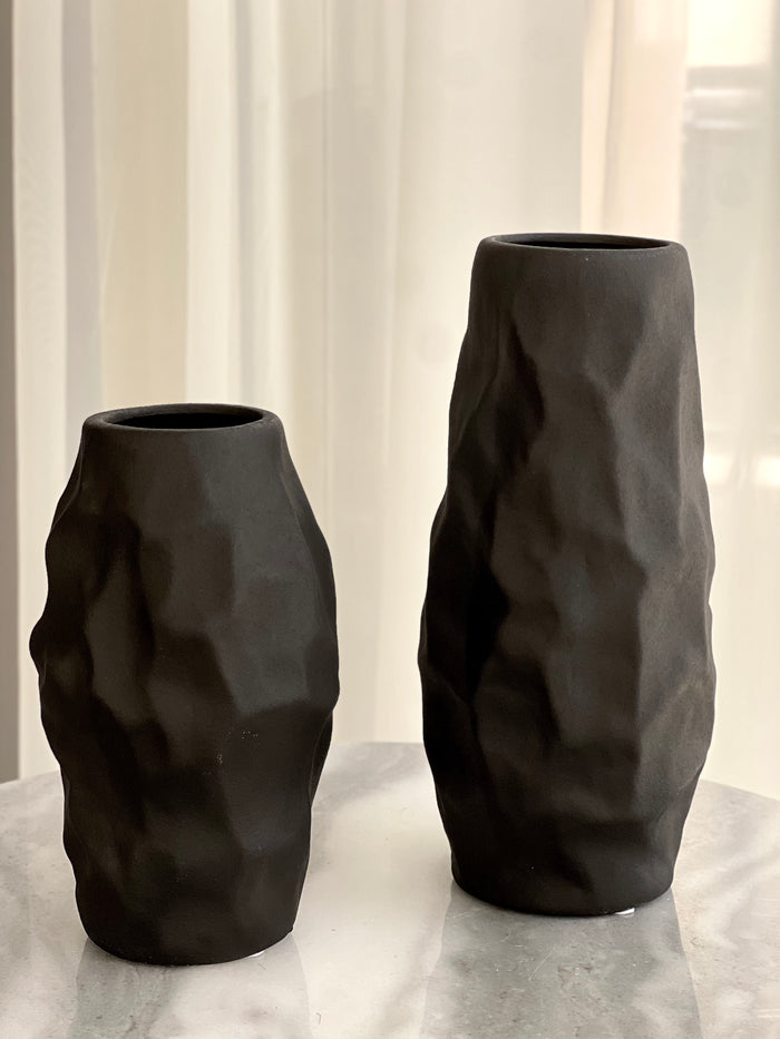 Large Black Textured Vase